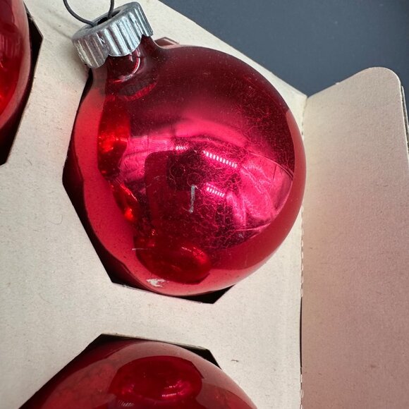 Vintage Christmas Ornaments Shiny Brite USA Red Glass Original Box Decoration - Picture 14 of 16
